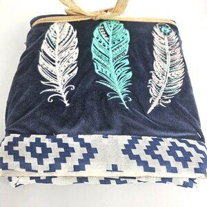 Levtex Baby Boho Soft Plush Baby Blanket Blue Feathers 30x40 Girls Polyester